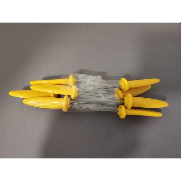 Vintage Corn on the Cob Holders Skewers Set of 8 Yellow Plastic Stainless Tines - Picture 1 of 3